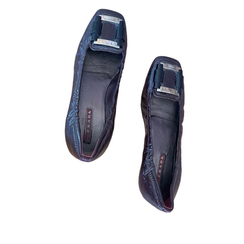 Prada Womens Purple Patent Leather Slip On Square Toe Flat Ballet Size 37.5 - Picture 2 of 8